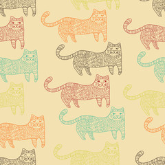 Patterned cats seamless pattern