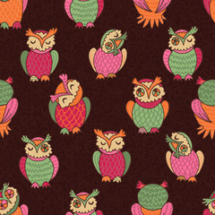 Motley owls seamless pattern