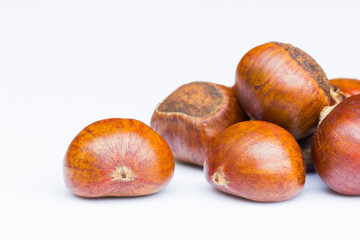 Chestnut seeds on a white background.