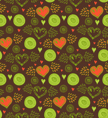 Dark seamless pattern with various hearts