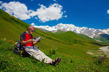 Fototapeta na wymiar Hiking in Caucasus mountains