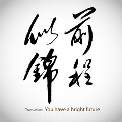 Chinese calligraphy, sentence: You have a bright future