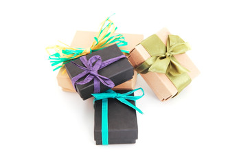 colorful gift boxes over white background