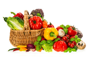 shopping basket with healthy fresh vegetables