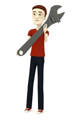 3d render of cartoon character with wrench