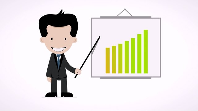 Line chart ascending and cartoon office worker