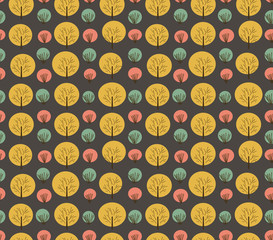 Seamless autumn pattern with trees and bushes
