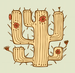 Isolated vector hand drawn cactus with flowers and thorns