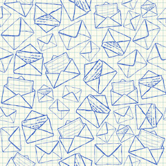 Illustration of envelope doodles on school paper