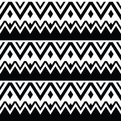 Papier Peint photo Lavable Zigzag Modèle sans couture aztèque, fond noir et blanc tribal