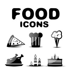 Food black glossy icon set