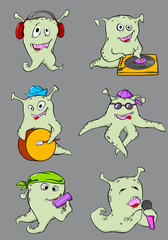Cute cartoon aliens musicians