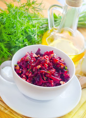 Fresh salad with beet and walnuts, vegetarian salad
