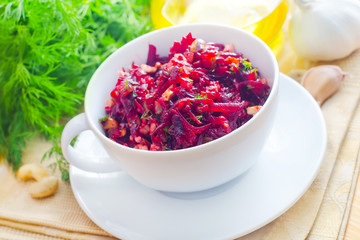 Fresh salad with beet and walnuts, vegetarian salad