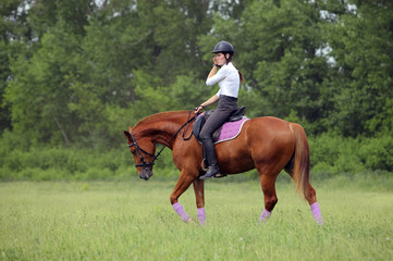 Horseback riding in evening park
