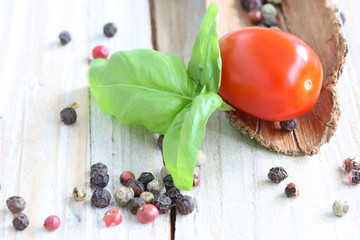 Basilikum mit Tomate und Pfeffer