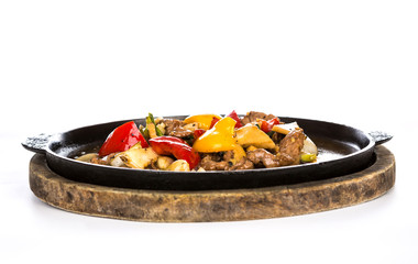 Deer fried  served on iron hot plate