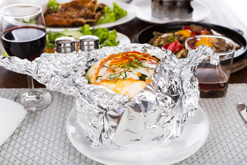 Steamed seafood custard , curry seafood mixed herb