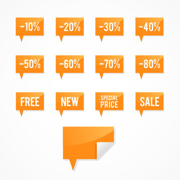 Set: orange sales speech bubbles