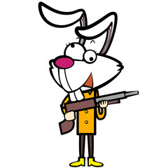 cartoon rabbit hunter with a shotgun
