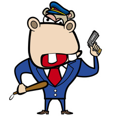 cartoon hippo police officer with gun