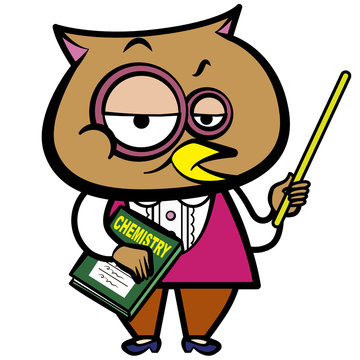 cartoon owl teacher with a pointer and book