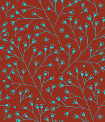 Floral red and turquoise pattern with dots berry