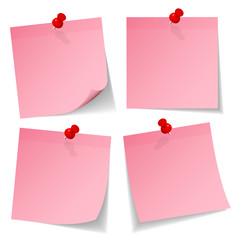 4 Pink Stick Notes Red Pins