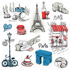 Paris Illustration Set - for design and scrapbook - in vector - obrazy, fototapety, plakaty