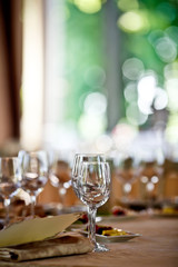 Empty glasses set in restaurant