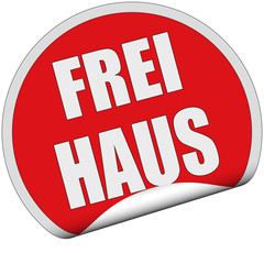 Sticker rot rund cu FREI HAUS