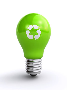 green light bulb with recycle symbol