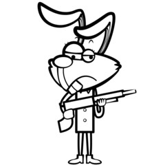 coloring cartoon rabbit hunter with a shotgun