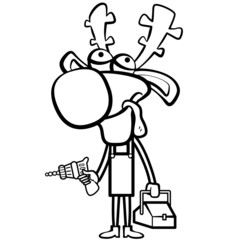 coloring cartoon deer plumber with electric drill and toolbox