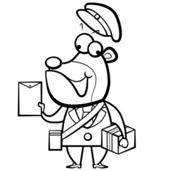 coloring cartoon bear postman with letter and package