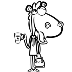 coloring cartoon office horse with a cup of coffee and a briefca