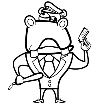 coloring cartoon hippo police officer with gun
