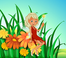 Fototapeta premium A garden at the hilltop with a fairy