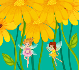 Two fairies under the flowers