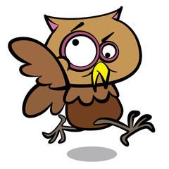 humor cartoon owl running with white background