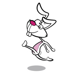 humor cartoon rabbit running with white background
