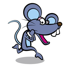humor cartoon mouse running with white background