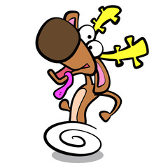 humor cartoon deer running with white background