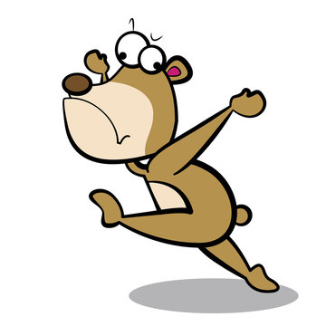 humor cartoon bear running with white background