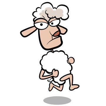 humor cartoon sheep running with white background