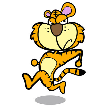 humor cartoon tiger running with white background