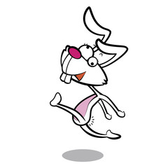 humor cartoon rabbit running with white background