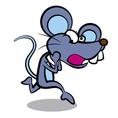 humor cartoon mouse running with white background