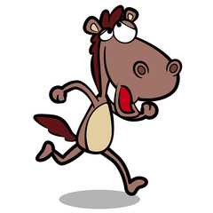 humor cartoon horse running with white background