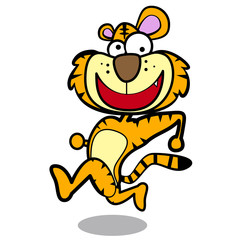humor cartoon tiger running with white background